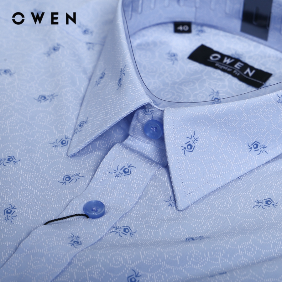 OWEN - Áo sơ mi dài tay Nam dáng Regular Fit màu Xanh chất liệu Bamboo-Microfiber - AR230348DT
