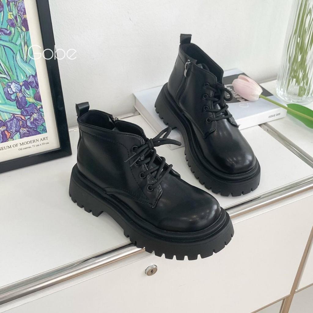Boots cổ ngắn nữ - T23 - Gobe - Màu đen và kem