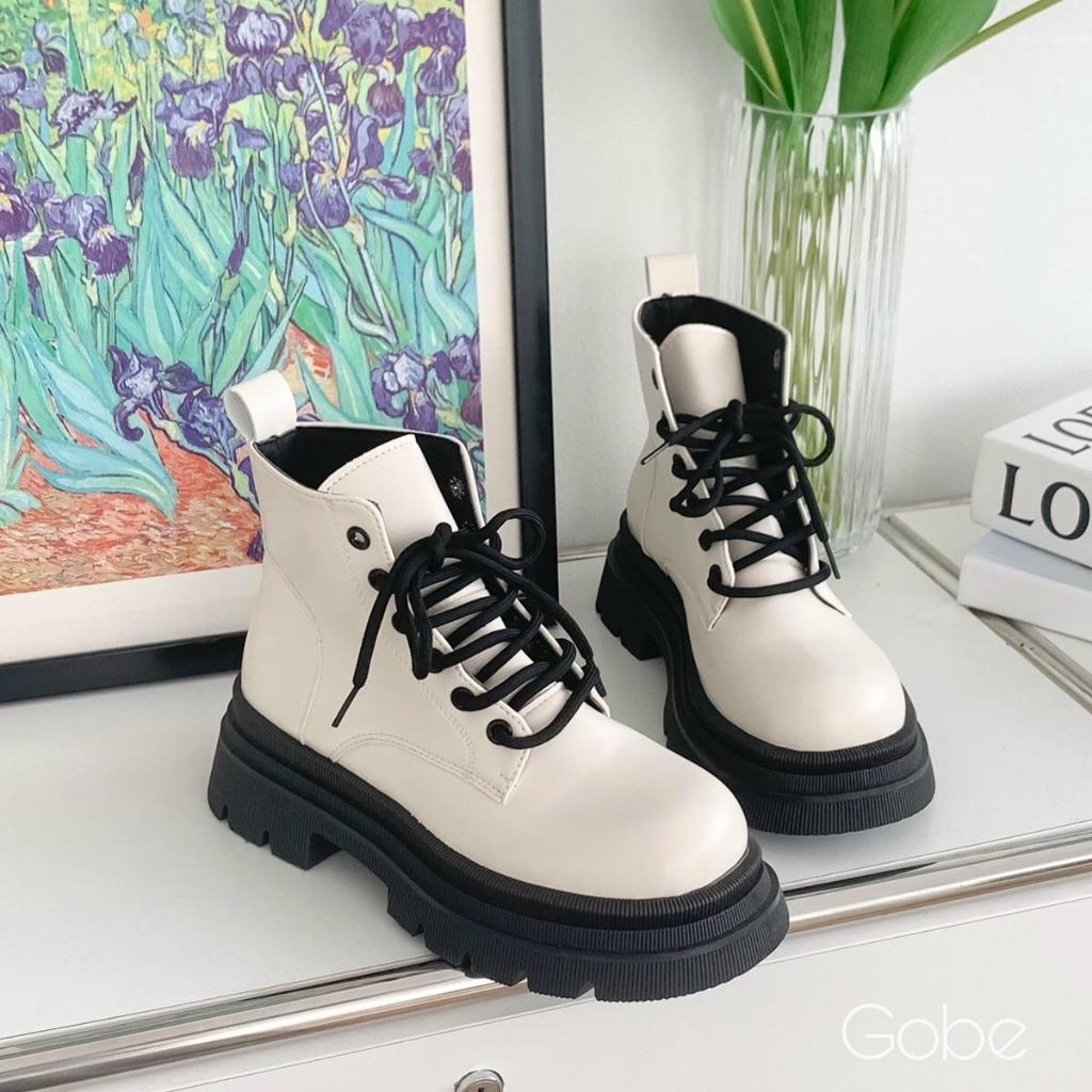 Boots buộc dây nữ - T24 - Gobe - Màu đen và kem