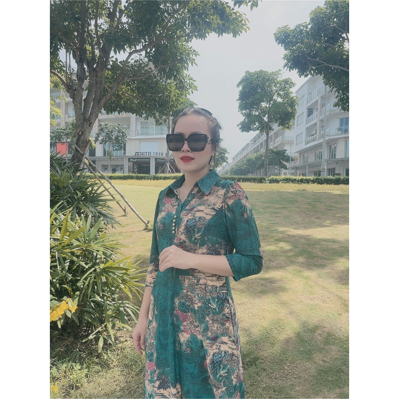 CÓ SẴN, 48-80KG Đầm trung niên tặng mẹ tay dài co giãn siêu thoải mái, váy trung niên dự tiệc, váy trung niên cổ polo