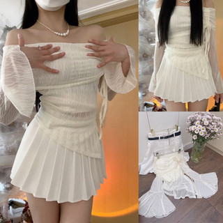 Đầm trễ vai nơ ngực xoắn 2m