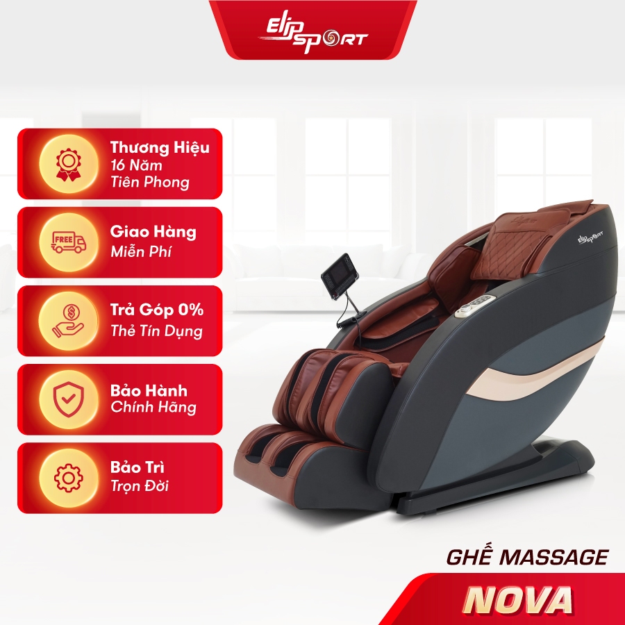 Ghế massage toàn thân ELIP Nova - Da Microfiber, Massage 3D, Điều khiển giọng nói, Nhiệt hồng ngoại, Túi khí bấm huyệt