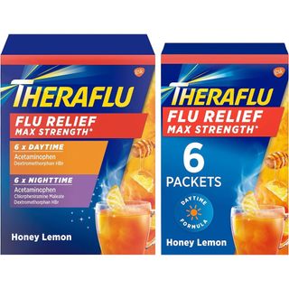 Trà giảm Cảm Lạnh, Cảm Cúm và Đau họng Theraflu Mỹ, hương chanh & mật ong, Ngày và Đêm