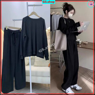 Bộ Áo Nỉ Tăm Quần Jogger Nữ Hàn Quốc 🦋 Set Áo Sweater Nữ Kèm Quần Ống Rộng 4 Màu Fullsize 🦋 - g5.shop