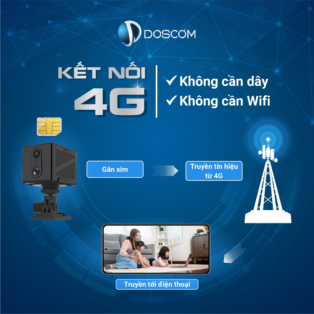Camera 4G DOSCOM DA1 Pro - Dùng Mạng 4G, Pin Tối Đa 15 Ngày, Full HD 2mp