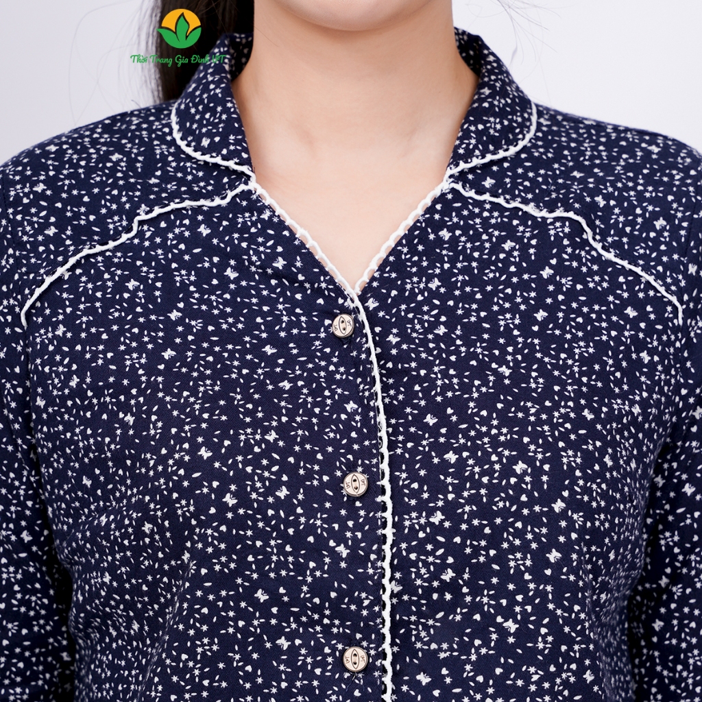 Đồ bộ mặc nhà  nữ chất cotton quần dài áo tay lỡ họa tiết - Thời trang gia đình VT B50.2104