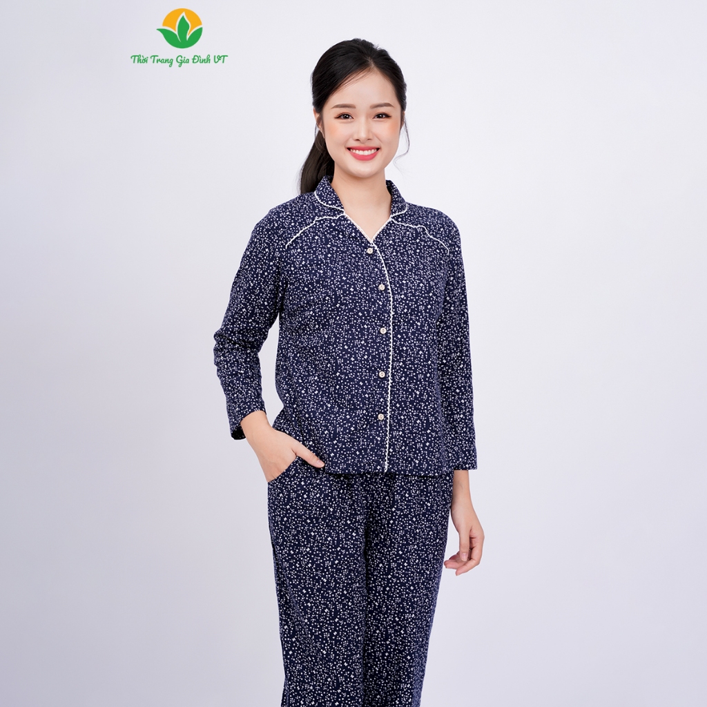 Đồ bộ mặc nhà  nữ chất cotton quần dài áo tay lỡ họa tiết - Thời trang gia đình VT B50.2104