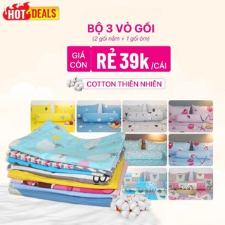 Bộ 3 cái ÁO GỐI, VỎ GỐI  [2 vỏ nằm + 1 vỏ ôm] - NHIỀU MẪU MỚI siêu đẹp, chọn mẫu thoải mái -  chất cotton KHA LY mền mại