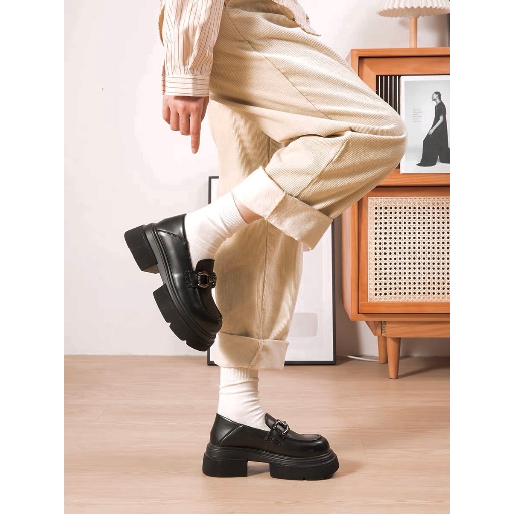 Horsebit Platform Loafers - Giày da nữ da bò thật phong cách vintage Li retro