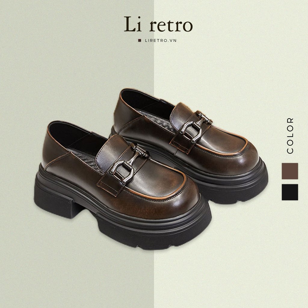 Horsebit Platform Loafers - Giày da nữ da bò thật phong cách vintage Li retro