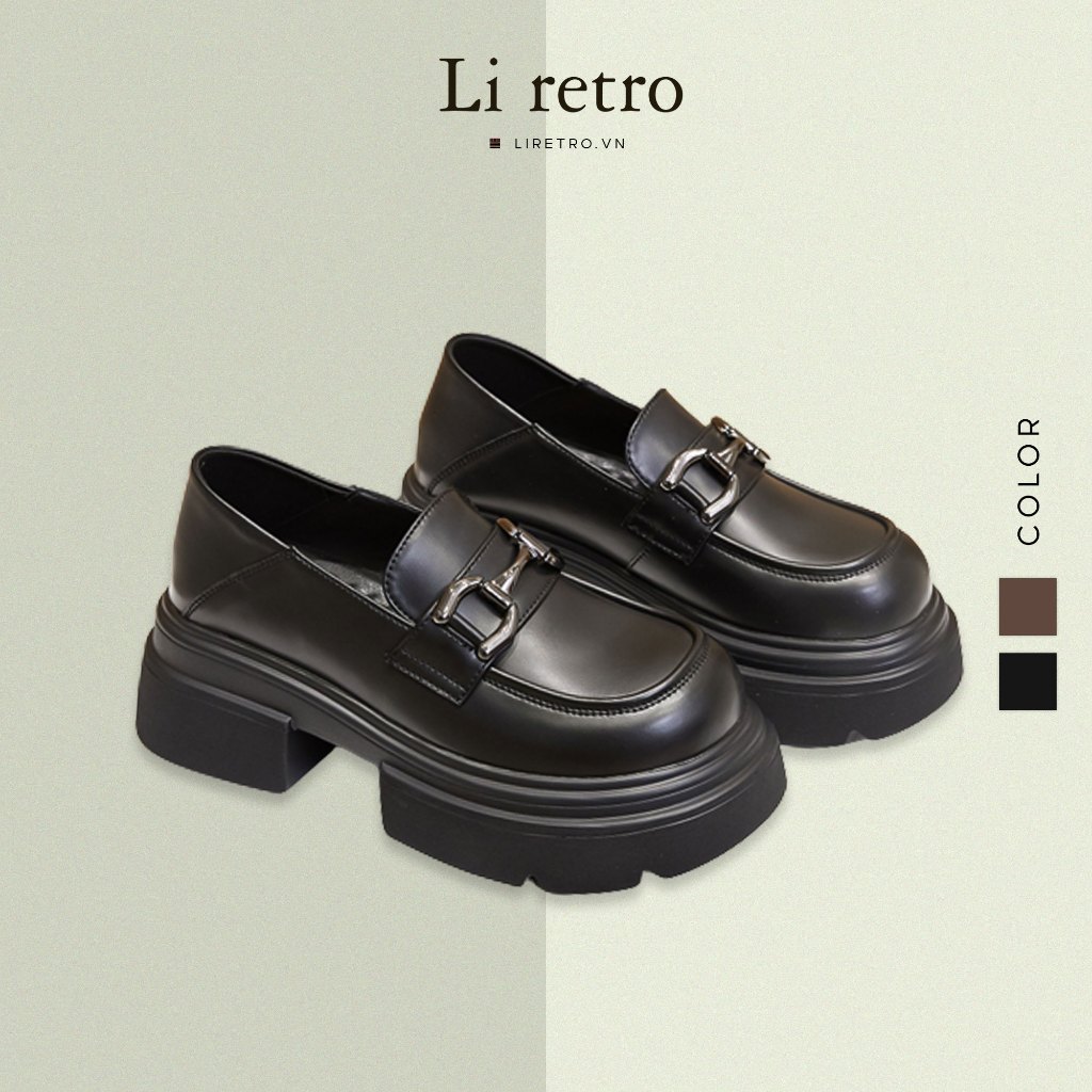 Horsebit Platform Loafers - Giày da nữ da bò thật phong cách vintage Li retro