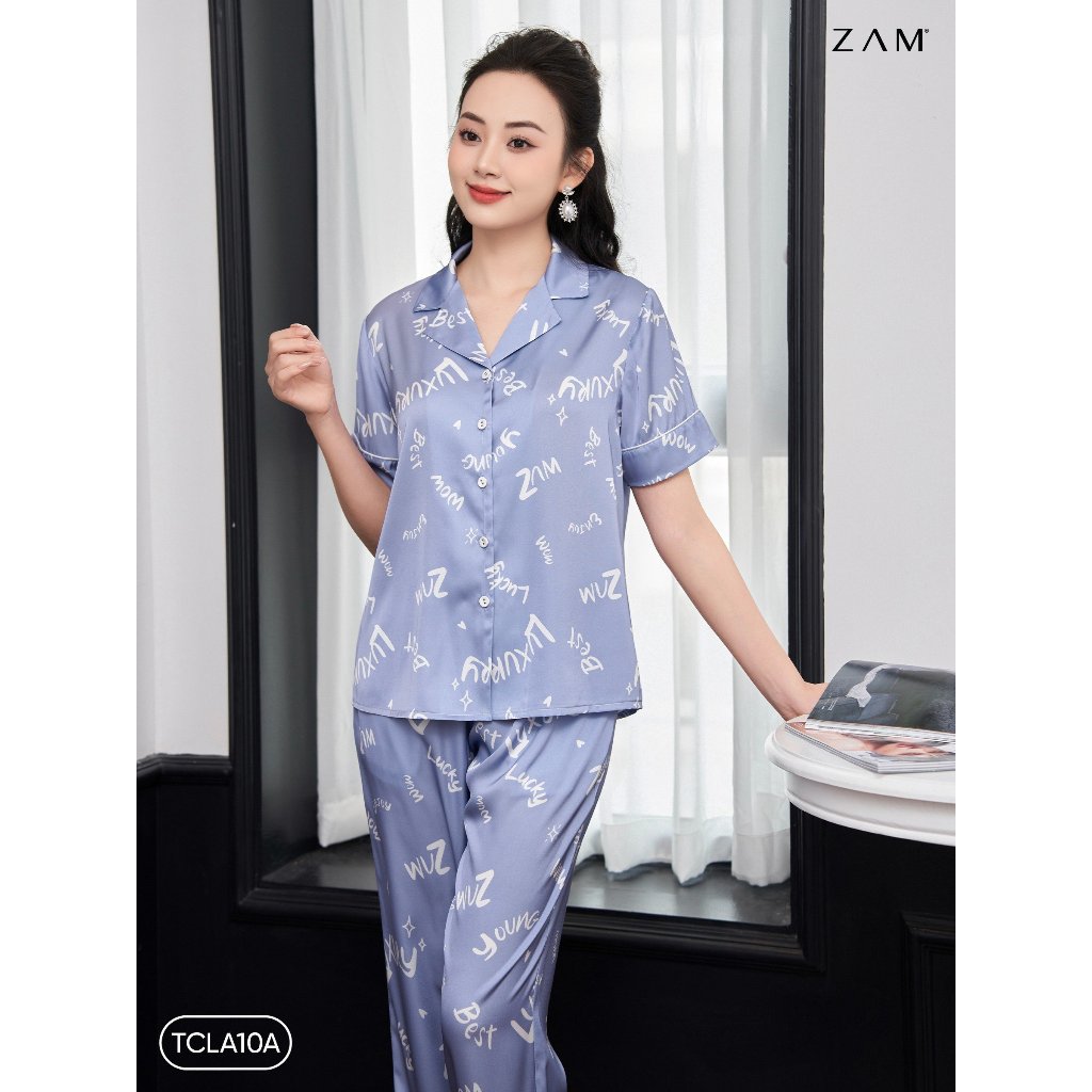 Bộ ngủ satin ZAM LUXURY - TCLA10A - Áo ngắn tay quần dài