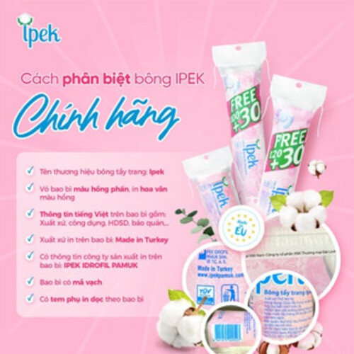 Combo 20 gói bông tẩy trang Ipek siêu mềm mịn Thổ Nhĩ Kỳ 150 miếng