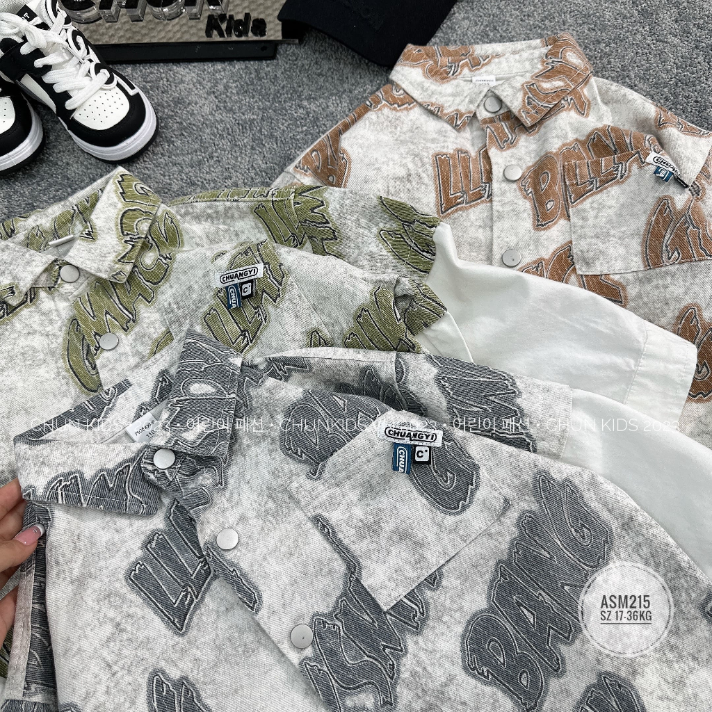 ASM215 - ÁO somi nhiều chữ túi ngực 3 tag CHUANGYI mix tay thô Hàn - 8011- CHO BÉ