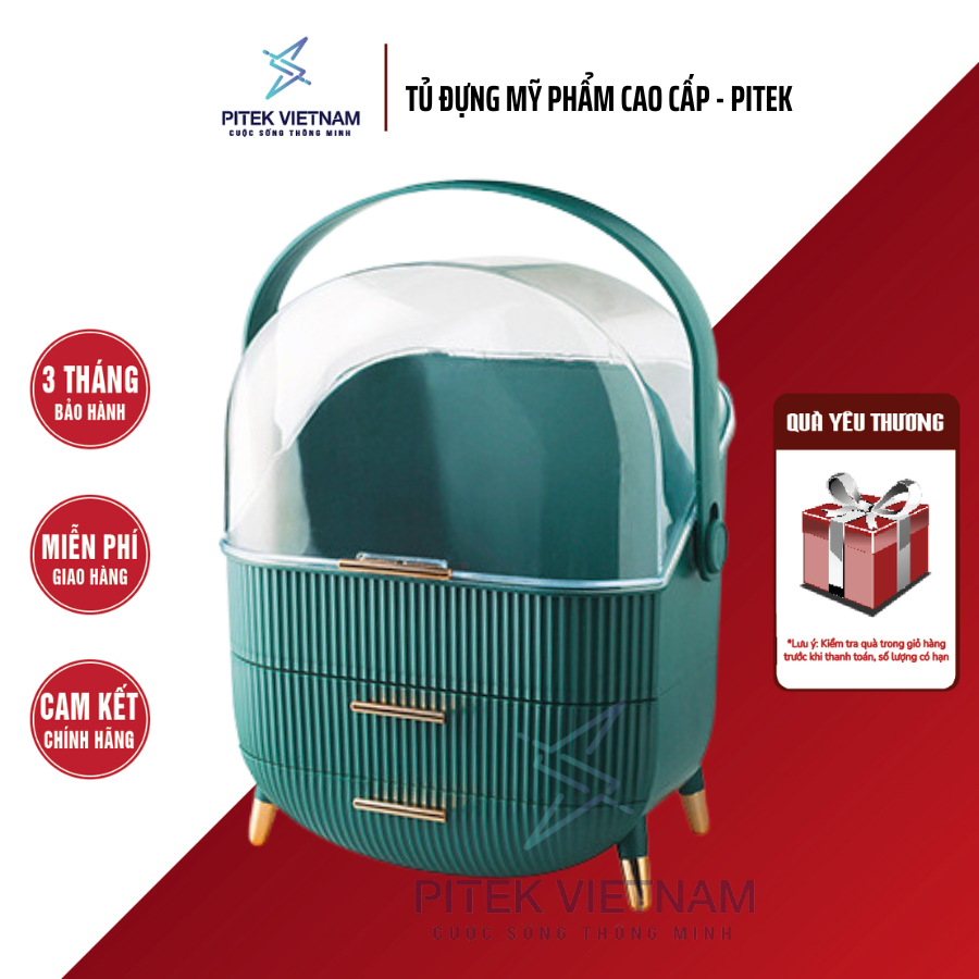 Kệ đựng mĩ phẩm son đồ trang điểm phụ kiện để bàn có ngăn kéo tiện dụng, khay giá nhựa đa năng dễ thương - Pitek