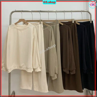  Set áo nỉ tăm chui đầu sweater kèm quần dài ống rộng suông mềm nin mặc thoải mái - Bộ nữ dài - g5.shop