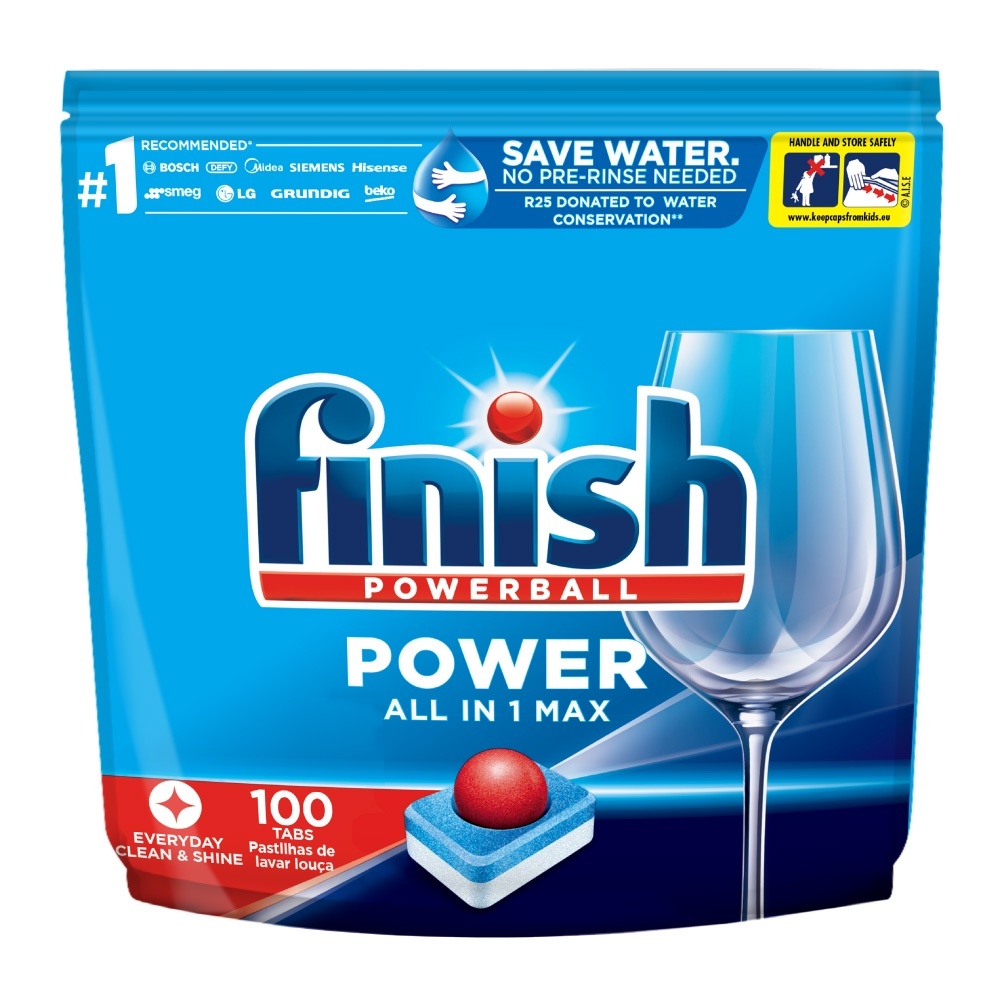 Viên rửa bát Finish Power All in 1 Max túi 100 viên 10 chức năng rửa cực sạch nhập khẩu Châu Âu chính hãng