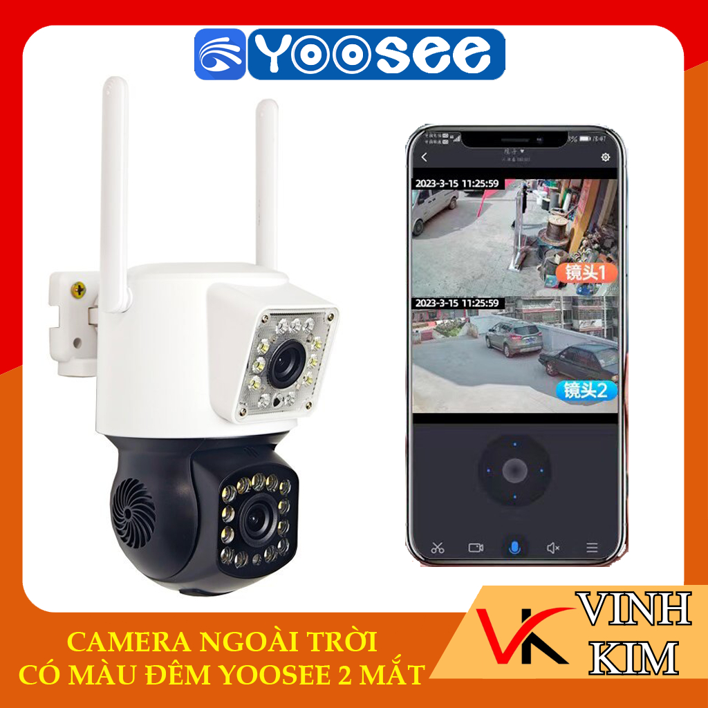 Camera wifi Yoosee ngoài trời 2 mắt full HD, xem đêm có màu, xoay 360 độ, báo động đột nhập