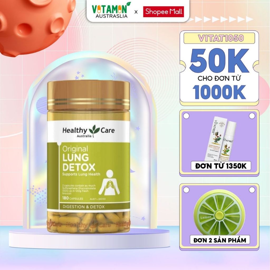 Viên uống giải độc phổi Healthy Care Original Lung Detox 180 viên