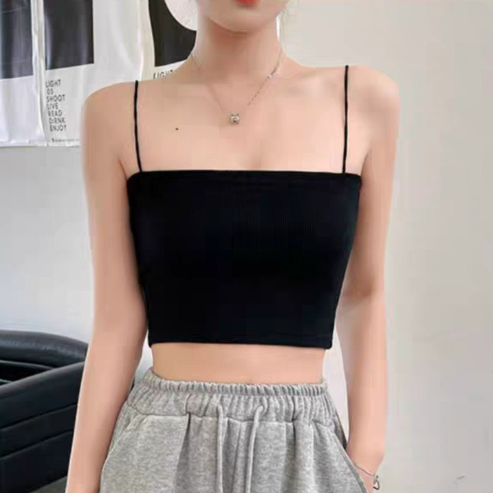 Áo 2 dây sợi bún dáng croptop thun gân đẹp dáng ôm người, vải mịn co giãn
