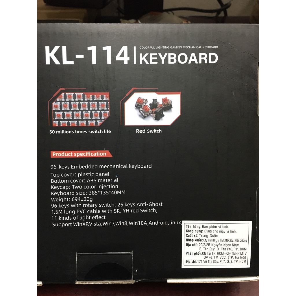 Bàn phím cơ Jedel KL 114 Red Switch LED Rainbow 11 chế độ - Hàng chính hãng