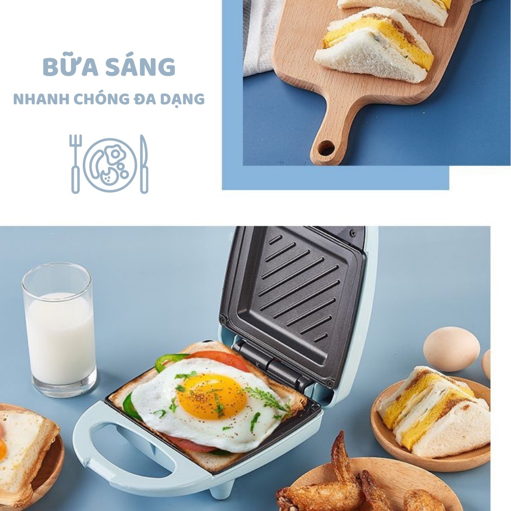 Máy Kẹp Bánh Mì ZHIBAO Nướng Bánh Rán Trứng Làm Bữa Sáng Tiện Lợi, Máy Ép Bánh Mì 600W Nóng Đều 2 Mặt