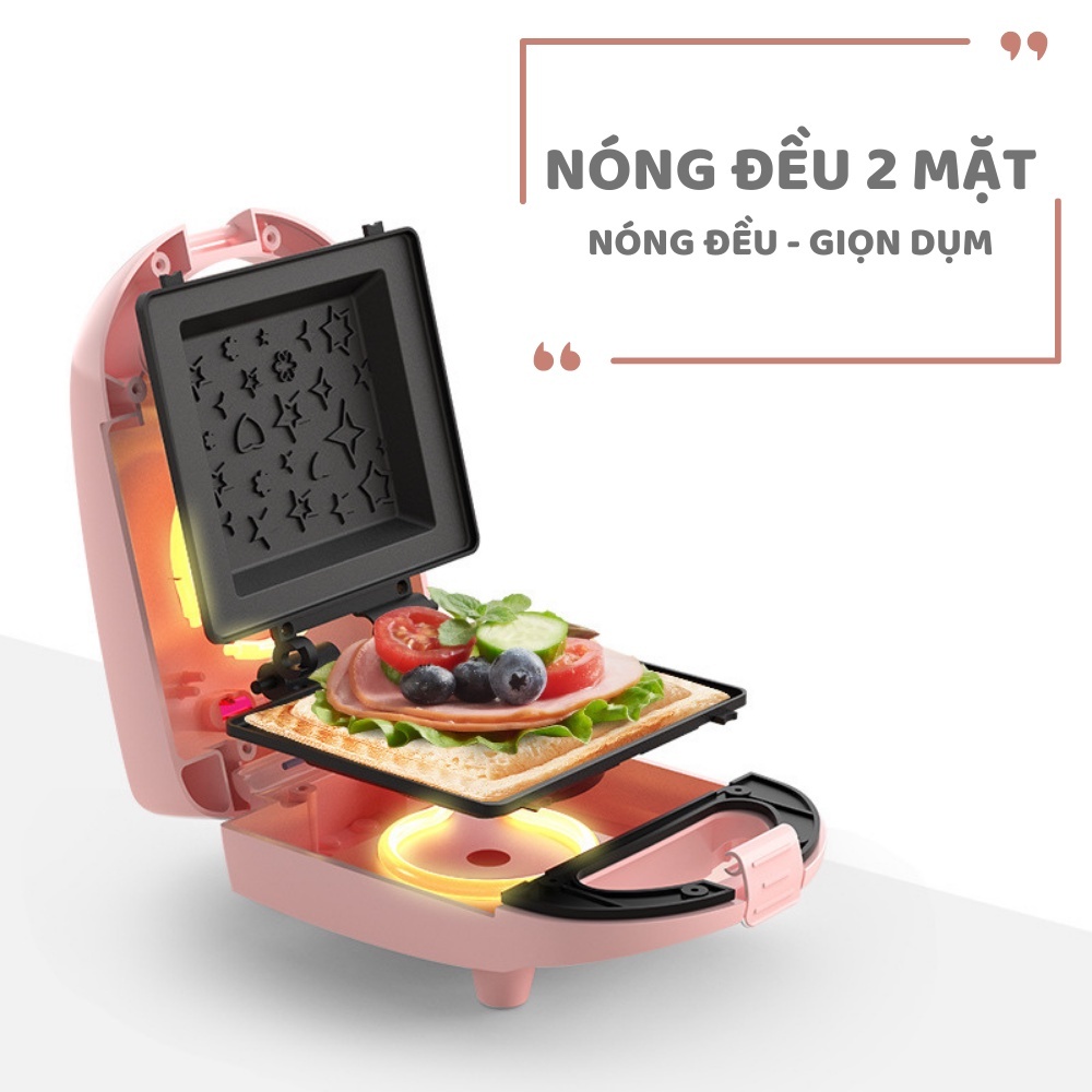 Máy Kẹp Bánh Mì ZHIBAO Nướng Bánh Rán Trứng Làm Bữa Sáng Tiện Lợi, Máy Ép Bánh Mì 600W Nóng Đều 2 Mặt