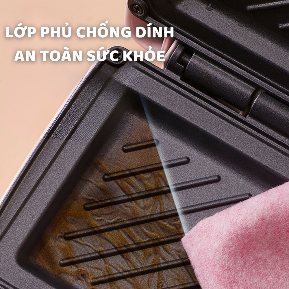Máy Kẹp Bánh Mì ZHIBAO Nướng Bánh Rán Trứng Làm Bữa Sáng Tiện Lợi, Máy Ép Bánh Mì 600W Nóng Đều 2 Mặt
