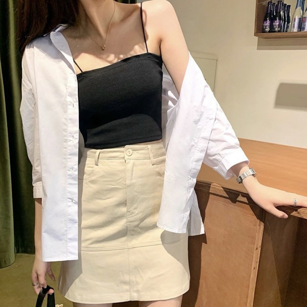 Áo 2 dây sợi bún dáng croptop thun gân đẹp dáng ôm người, vải mịn co giãn