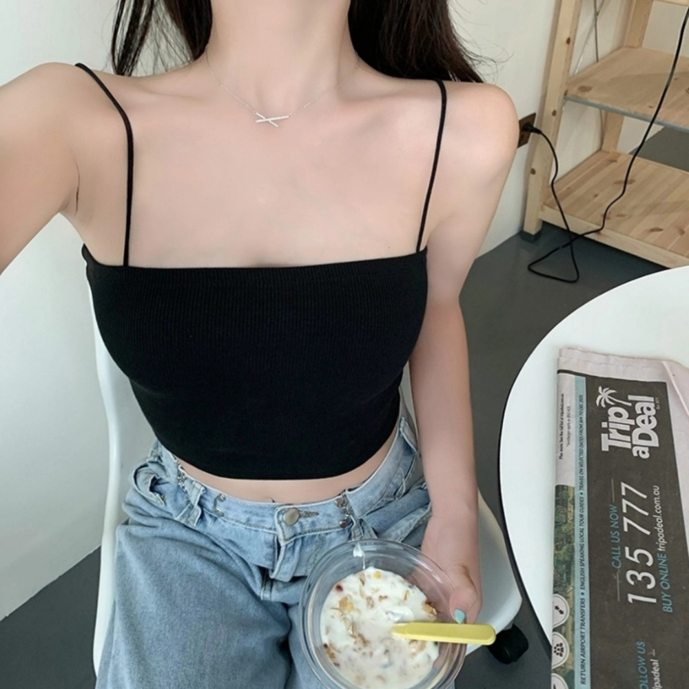 Áo 2 dây sợi bún dáng croptop thun gân đẹp dáng ôm người, vải mịn co giãn