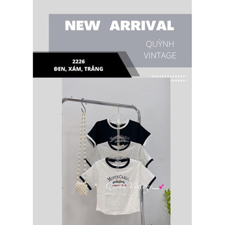 2226 Áo thun croptop vạc bầu thêu chữ Quỳnh vintage