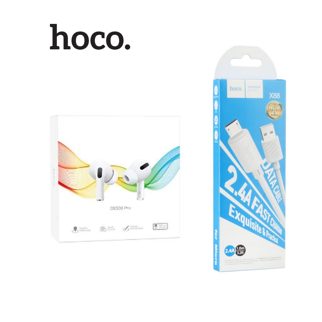 Combo Cáp Sạc Hoco X88 USB to Micro dài 1m  và Tai Nghe Bluetooth DES08 PRO