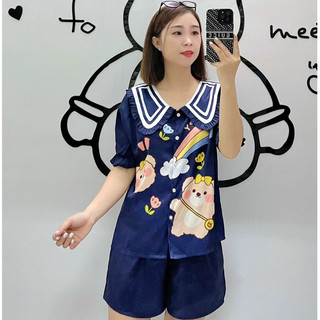 Đồ bộ nữ mặc nhà ANH MỸ pijama chất liệu lụa xước cao cấp tay ngắn quần ngắn xước bèo SP0140 official.anhmy