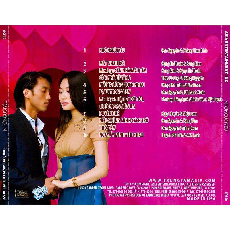 Đĩa CD Asia 350 - Nhớ Người Yêu -Đan Nguyên Băng Tâm...-CD Nhạc vàng Bolero-Phôi Phono Verbatim Bìa màu