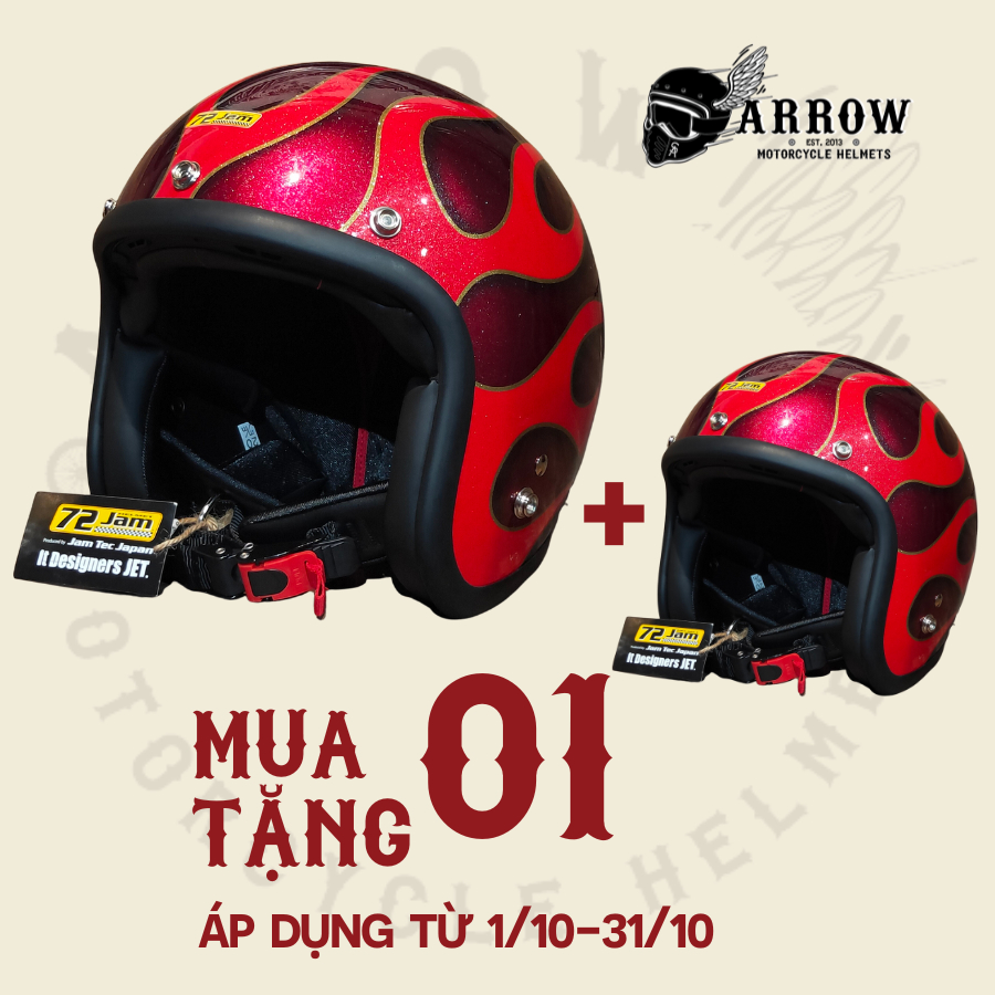 Mũ bảo hiểm 3/4 họa tiết chất lượng cao 72 Jam nón bảo hiểm phong cách nhật bản Arrow