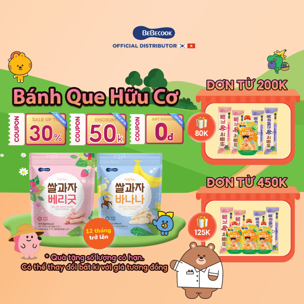 Bánh gạo ăn dặm cho bé BeBecook dạng que tốt cho hệ tiêu hoá của trẻ 25gr/gói