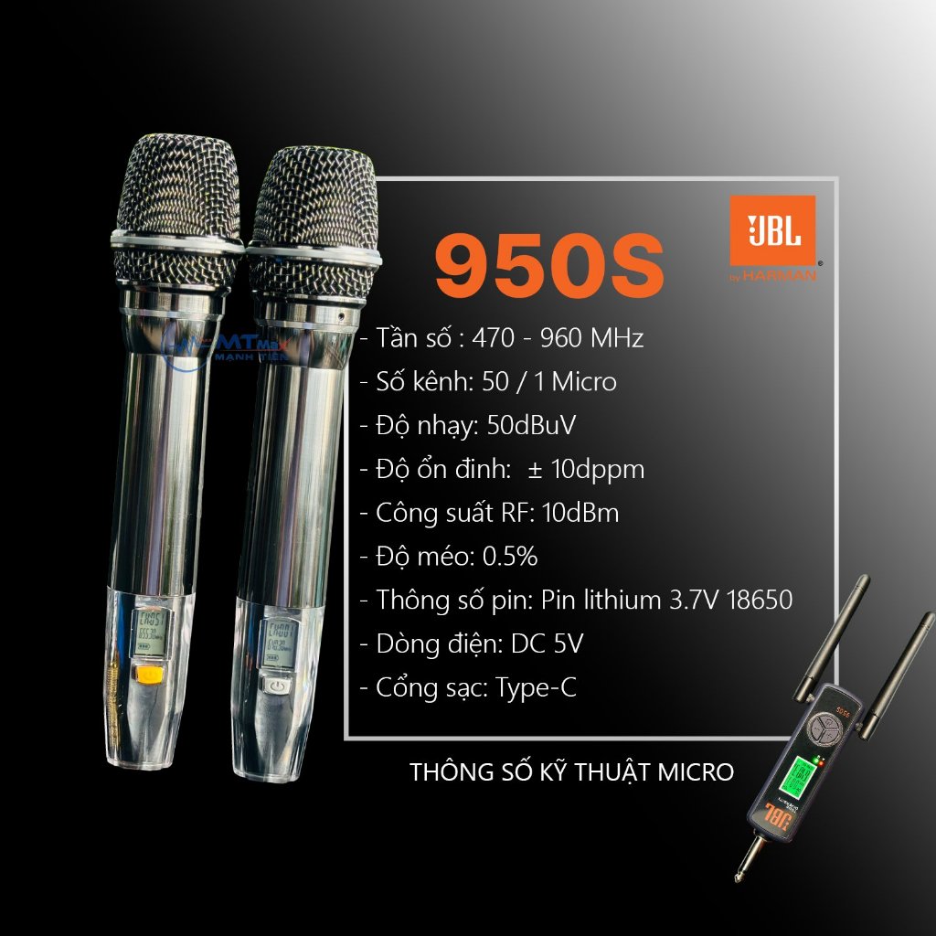 Micro JBL 950S Micro Karaoke Không Dây Đa Năng Cao Cấp - Sử Dụng Cho Tất Loại Loa Kéo, Vang, Amply Thiết Kế Mới