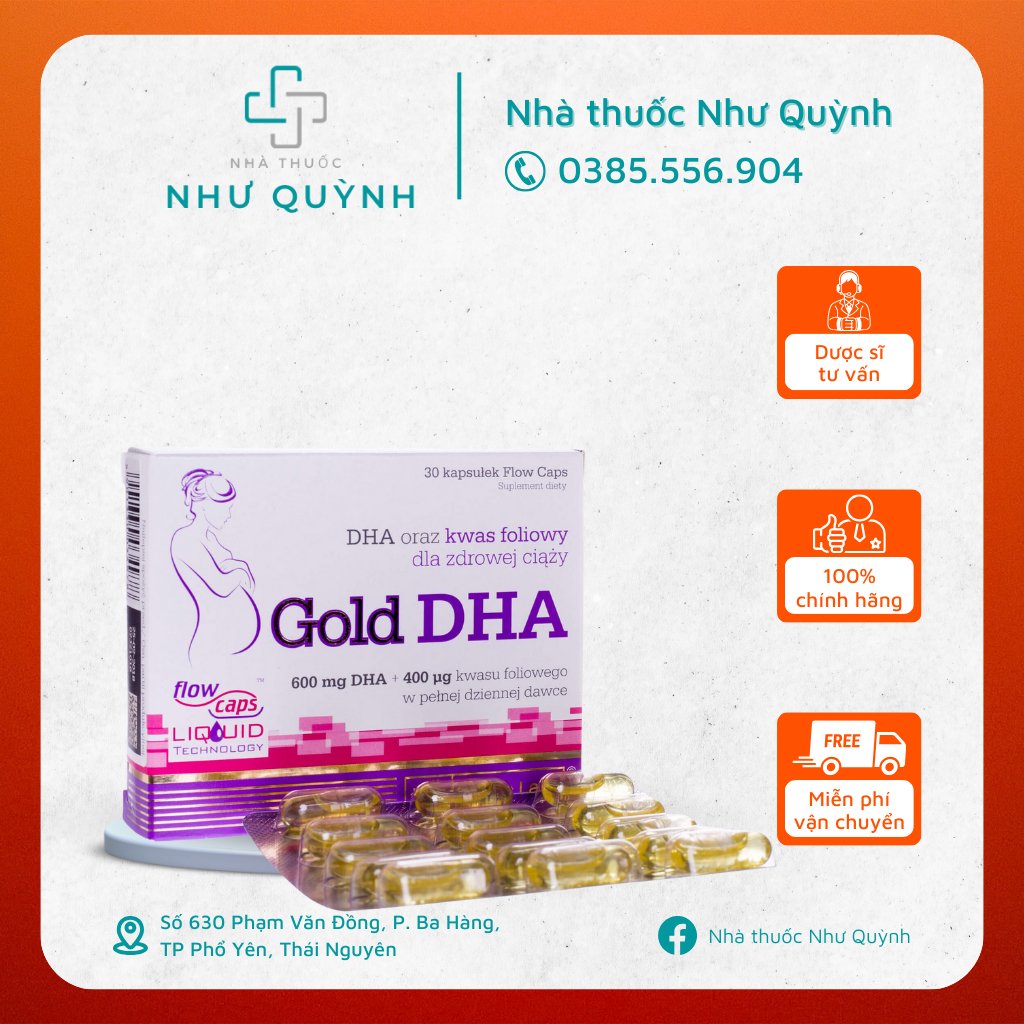 Viên uống dầu cá Gold DHA - Bổ sung Axit Folic và DHA cho bà bầu, tăng cường não bộ cho bé - Hộp 30 viên