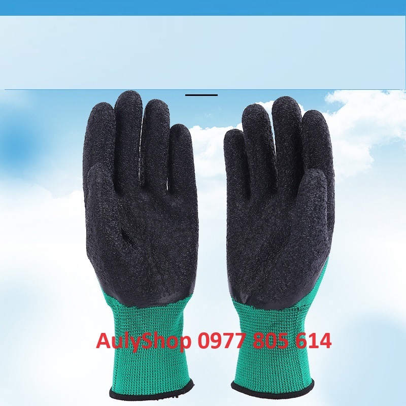 Bịch 12 đôi găng tay bảo hộ lao động phủ cao su sần latex (700g/bịch), gang tay 379