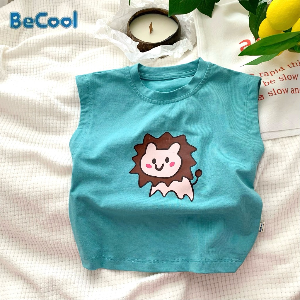 Áo Ba Lỗ In Hinh Sư Tử Cho Bé Trai _ Bé Gái MINKYSOON, Áo Sát Nách Chất Cotton Cho Bé Từ 7-27kg