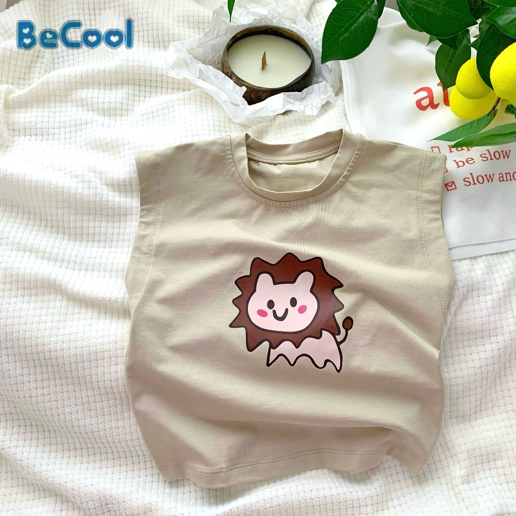 Áo Ba Lỗ In Hinh Sư Tử Cho Bé Trai _ Bé Gái MINKYSOON, Áo Sát Nách Chất Cotton Cho Bé Từ 7-27kg