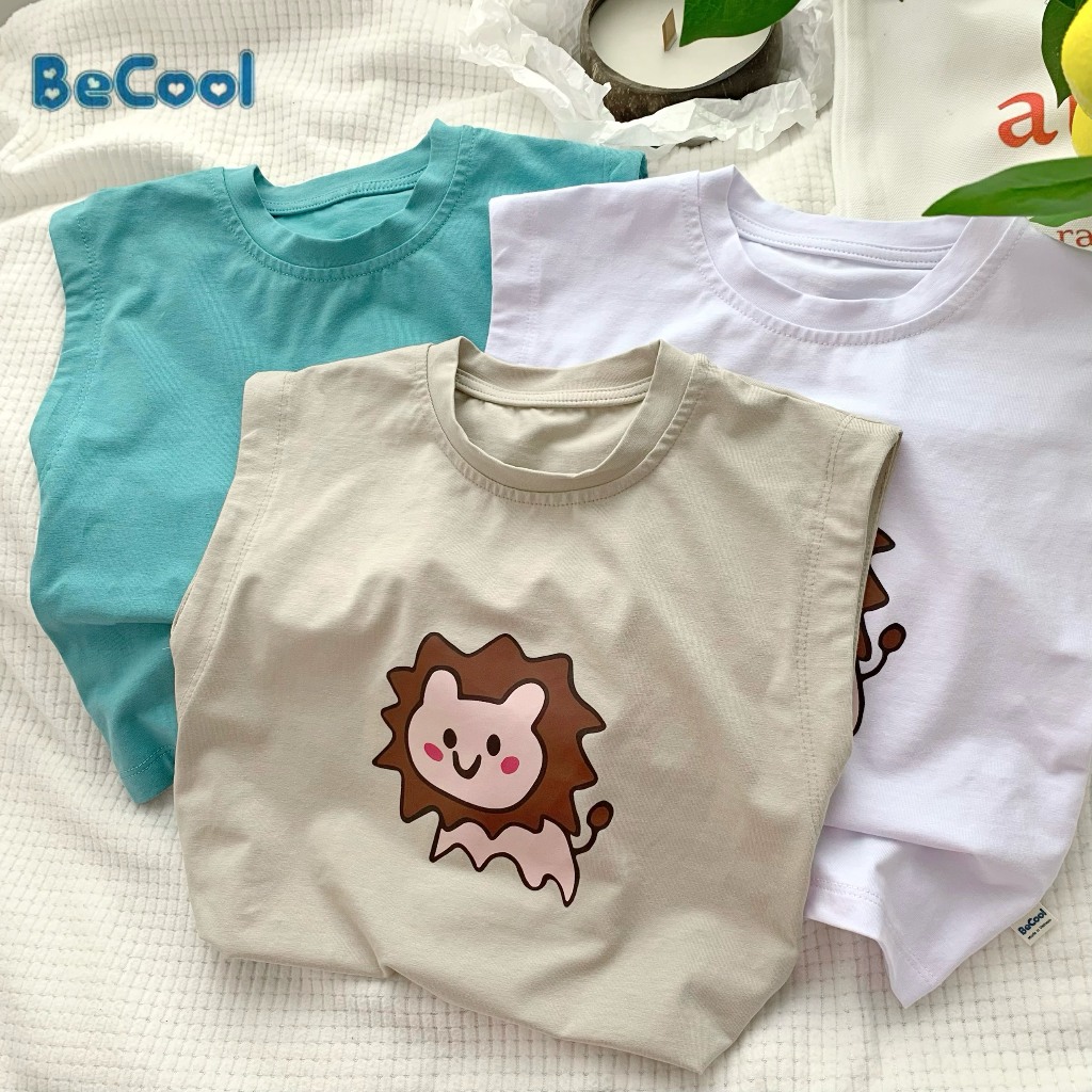 Áo Ba Lỗ In Hinh Sư Tử Cho Bé Trai _ Bé Gái MINKYSOON, Áo Sát Nách Chất Cotton Cho Bé Từ 7-27kg