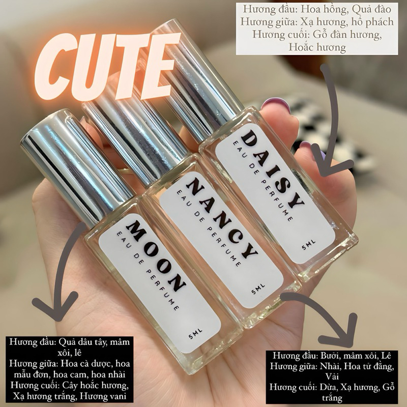3 CHAI TINH DẦU NƯỚC HOA 5ML LƯU HƯƠNG 8-14 TIẾNG
