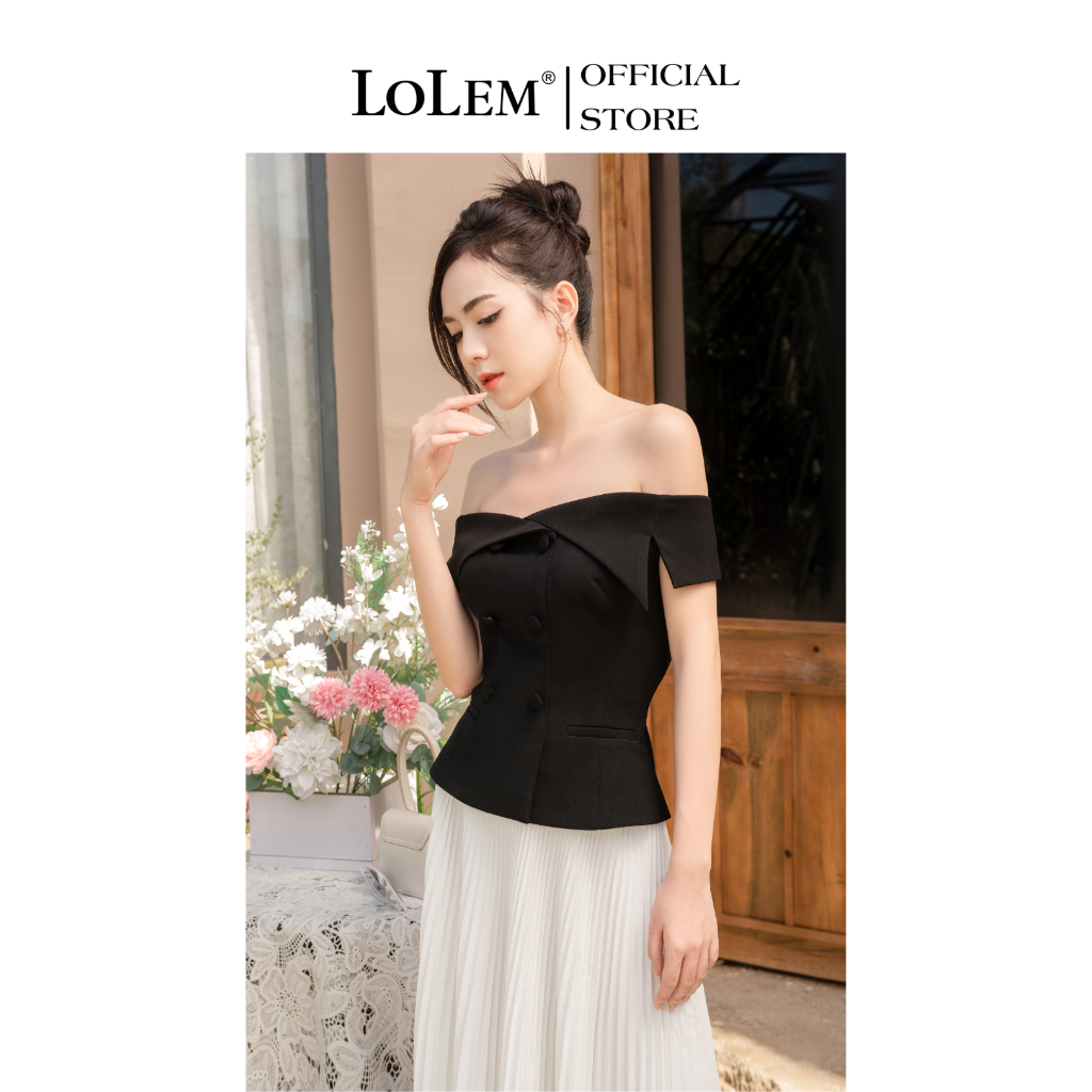 Áo peplum cổ vest LOLEM AK1379 tôn vòng eo vải chéo Ý sang trọng