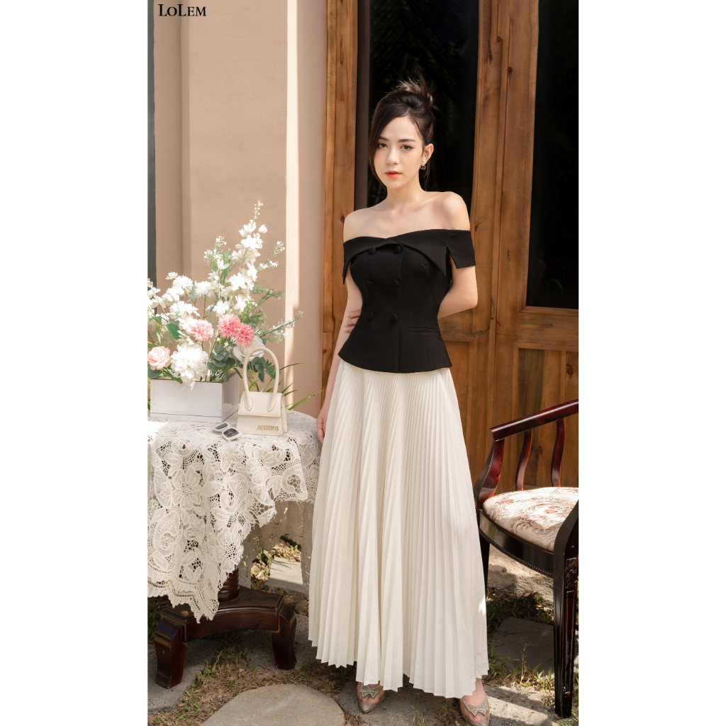 Áo peplum cổ vest LOLEM AK1379 tôn vòng eo vải chéo Ý sang trọng