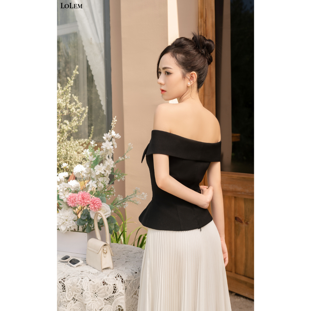 Áo peplum cổ vest LOLEM AK1379 tôn vòng eo vải chéo Ý sang trọng