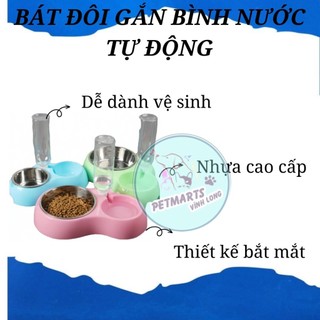 CHÉN ĂN ĐÔI GẮN BÌNH NƯỚC TỰ ĐỘNG CHO CHÓ MÈO ( bát nhựa mẫu hình 2) ( không kèm bình)
