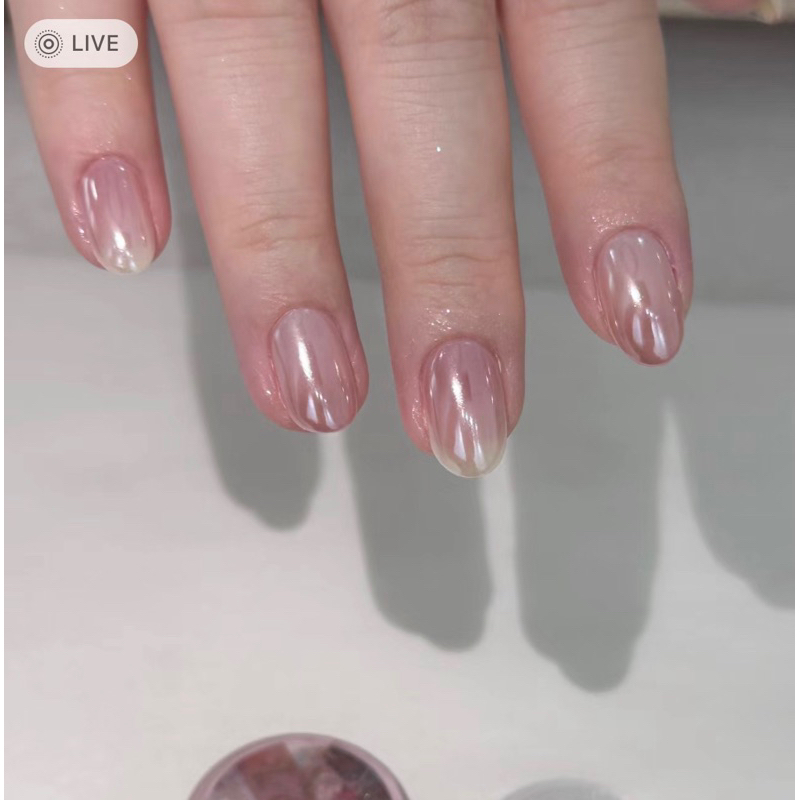 Nailbox Tráng gương Ombre hồng trắng