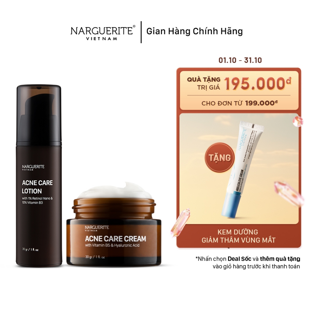 Combo Lotion và Kem dưỡng hỗ trợ giảm mụn kiềm dầu Acne Care Narguerite