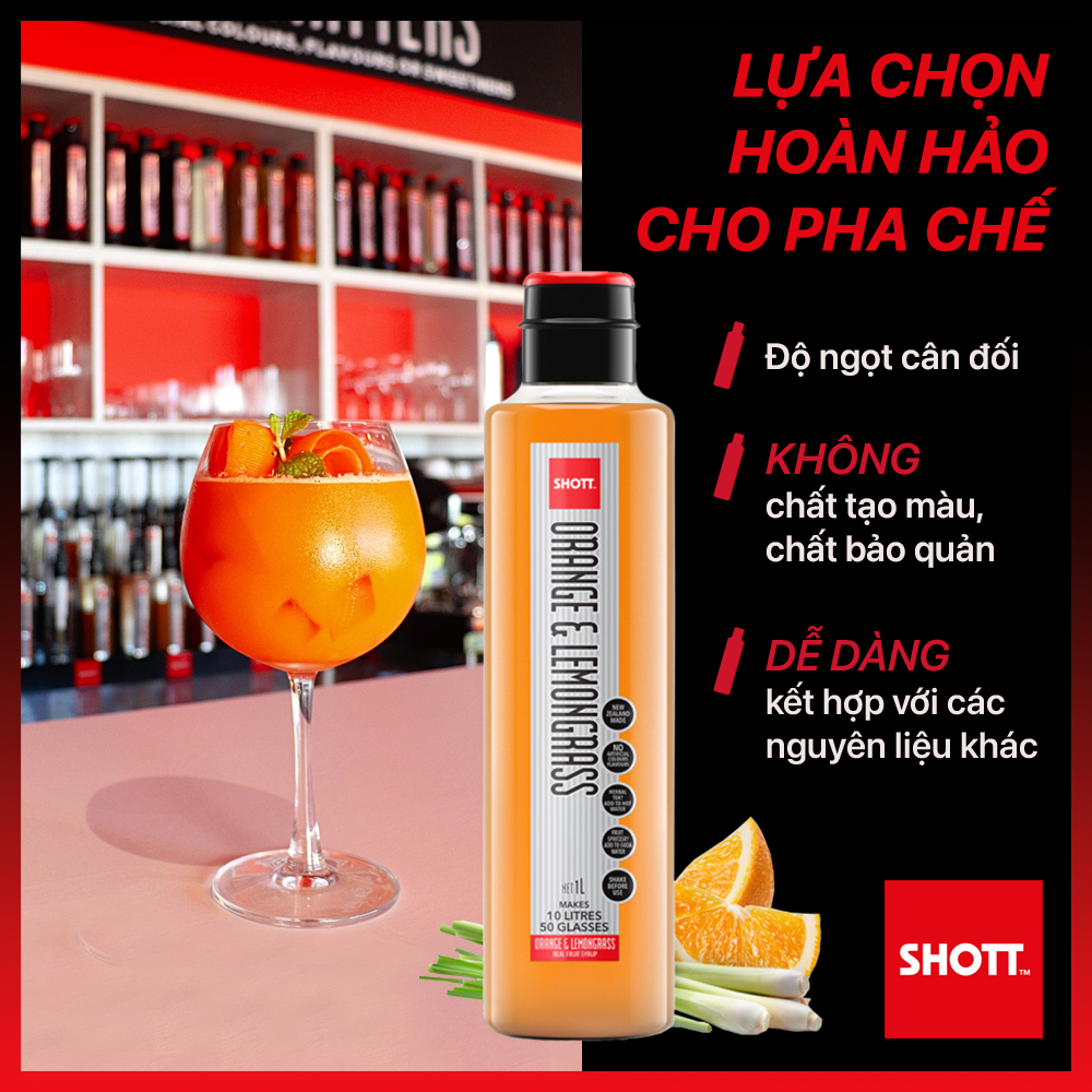 Syrup Pha Chế SHOTT Đủ Vị Trái Cây Tươi Chai 1 Lít - Nguyên Liệu Pha Chế - Hàng Chính Hãng